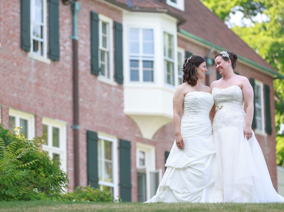Two brides on their wedding day